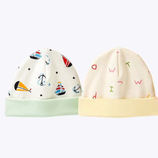 Pack of 2 Baby Caps with Nautical and Alphabet Prints